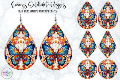 Butterfly and Flowers Folklore Ornament Earrings Design SVG Designs by Ira 