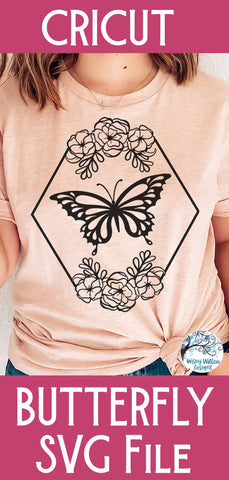 Butterfly and Flowers Hexagon Frame SVG SVG Wispy Willow Designs 