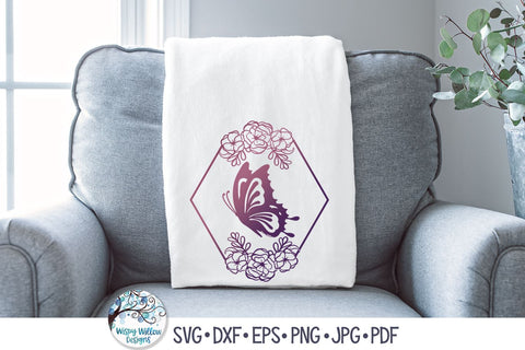 Butterfly and Flowers Hexagon Frame SVG SVG Wispy Willow Designs 