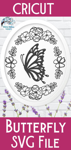 Butterfly and Flowers Oval Frame SVG SVG Wispy Willow Designs 