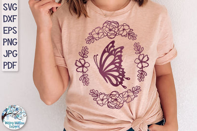 Butterfly and Flowers Oval Frame SVG SVG Wispy Willow Designs 