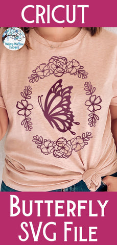 Butterfly and Flowers Oval Frame SVG SVG Wispy Willow Designs 