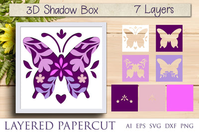 Butterfly and flowers shadow box papercut, 3d layered decor, Light box template 3D Paper AnastasiyaArtDesign 