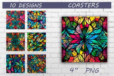 Butterfly and flowers stained glass png, Square coaster sublimation Sublimation AnastasiyaArtDesign 