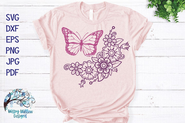 Butterfly and Flowers SVG SVG Wispy Willow Designs 