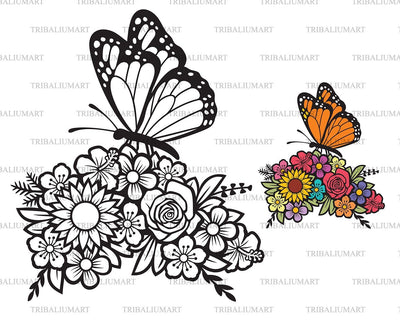 Butterfly and flowers SVG TribaliumArtSF 