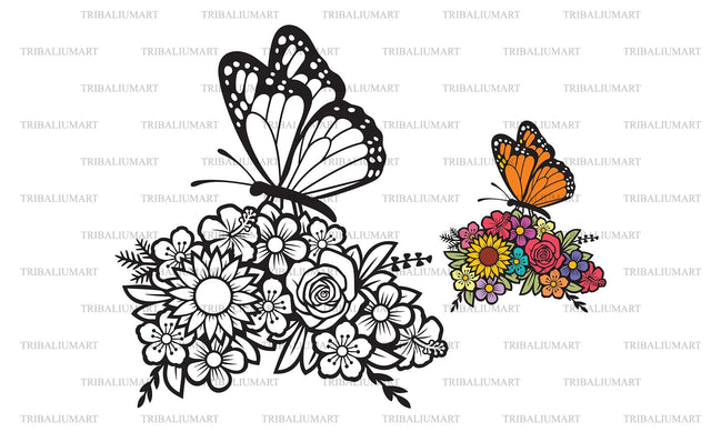 Butterfly and flowers SVG TribaliumArtSF 