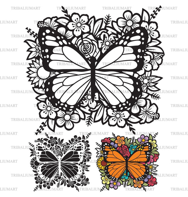 Butterfly and flowers SVG TribaliumArtSF 