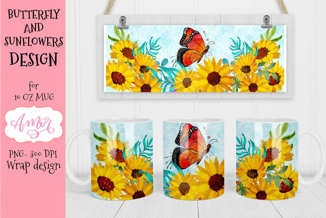 Butterfly and sunflowers design for 11oz mug sublimation Sublimation Amorclipart 