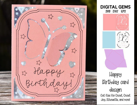 Butterfly Birthday card design. Cricut Joy card. SVG Digital Gems 