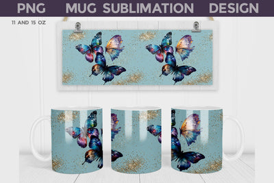 Butterfly Blue Mug Sublimation Sublimation WatercolorColorDream 