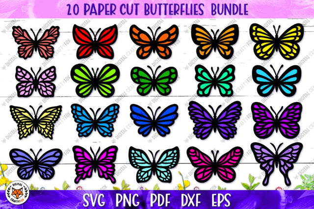 Butterfly Bundle SVG, Butterflies Silhouette Papercut SVG Digital Craftyfox 
