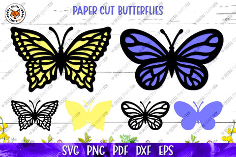 Butterfly Bundle SVG, Butterflies Silhouette Papercut SVG Digital Craftyfox 