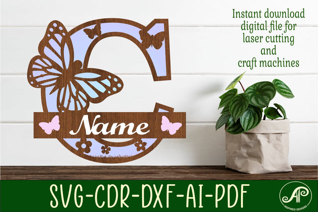 Butterfly capital monogram letter C SVG cut file SVG APInspireddesigns 