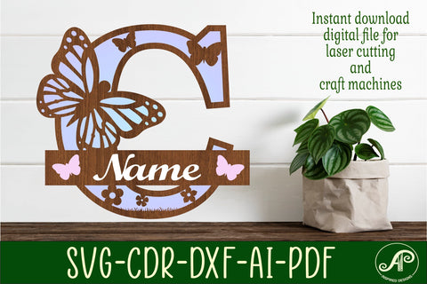 Butterfly capital monogram letter C SVG cut file SVG APInspireddesigns 