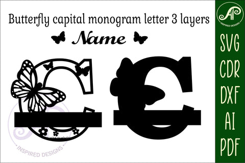 Butterfly capital monogram letter C SVG cut file SVG APInspireddesigns 