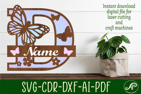 Butterfly Capital Monogram Letter D SVG SVG APInspireddesigns 