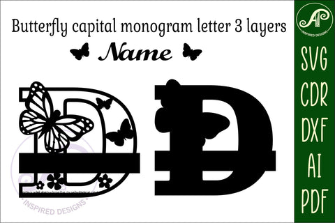 Butterfly Capital Monogram Letter D SVG SVG APInspireddesigns 