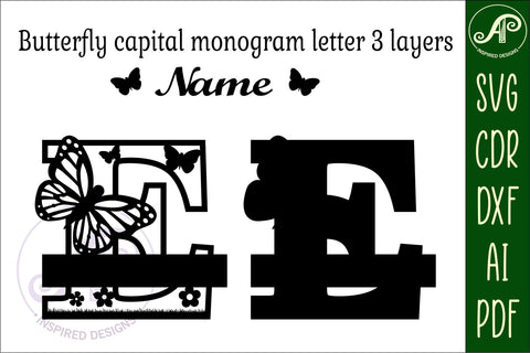 Butterfly Capital Monogram Letter E SVG SVG APInspireddesigns 