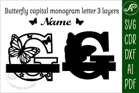 Butterfly Capital Monogram Letter G SVG SVG APInspireddesigns 