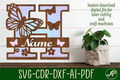 Butterfly Capital Monogram Letter H SVG SVG APInspireddesigns 