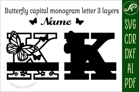 Butterfly Capital Monogram Letter K SVG SVG APInspireddesigns 