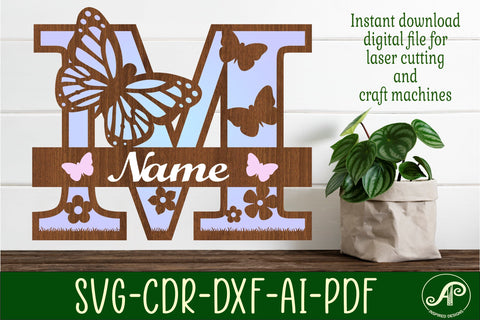 Butterfly Capital Monogram Letter M SVG SVG APInspireddesigns 