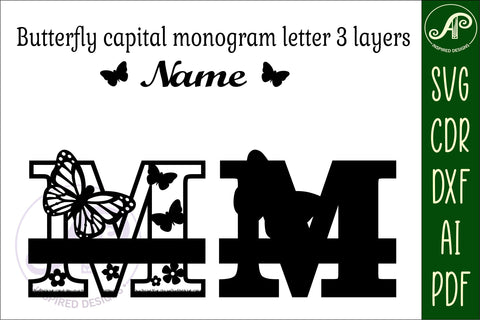 Butterfly Capital Monogram Letter M SVG SVG APInspireddesigns 