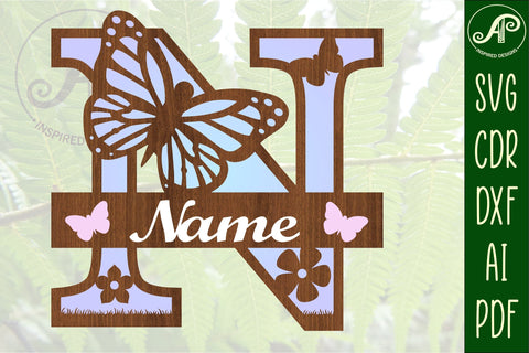 Butterfly Capital Monogram Letter N SVG SVG APInspireddesigns 