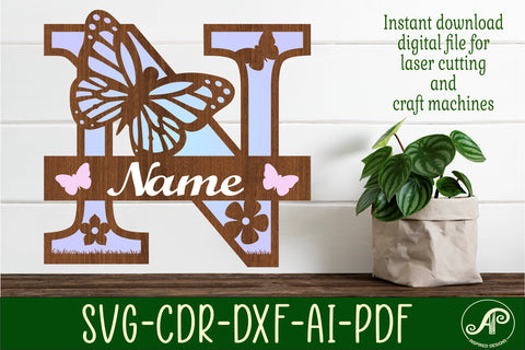 Butterfly Capital Monogram Letter N SVG SVG APInspireddesigns 