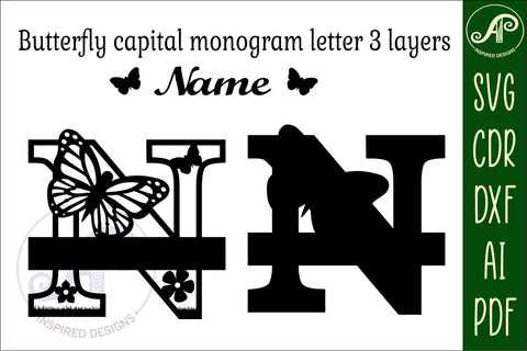 Butterfly Capital Monogram Letter N SVG SVG APInspireddesigns 