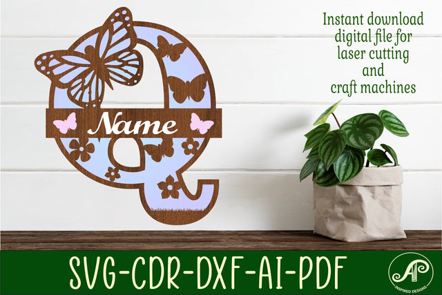 Butterfly Capital Monogram Letter Q SVG SVG APInspireddesigns 