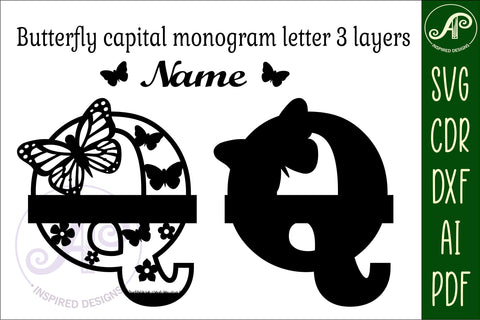 Butterfly Capital Monogram Letter Q SVG SVG APInspireddesigns 