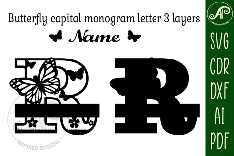 Butterfly Capital Monogram Letter R SVG SVG APInspireddesigns 