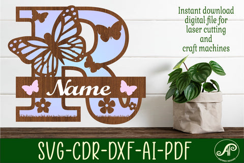 Butterfly Capital Monogram Letter R SVG SVG APInspireddesigns 