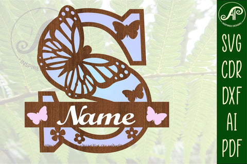 Butterfly Capital Monogram Letter S SVG SVG APInspireddesigns 