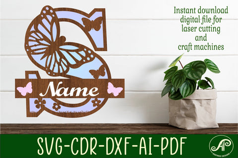 Butterfly Capital Monogram Letter S SVG SVG APInspireddesigns 