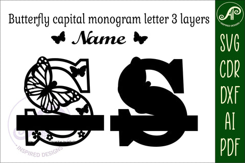 Butterfly Capital Monogram Letter S SVG SVG APInspireddesigns 