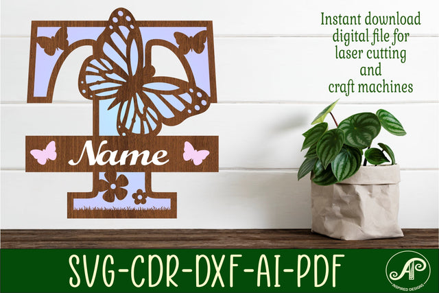 Butterfly Capital Monogram Letter T SVG SVG APInspireddesigns 