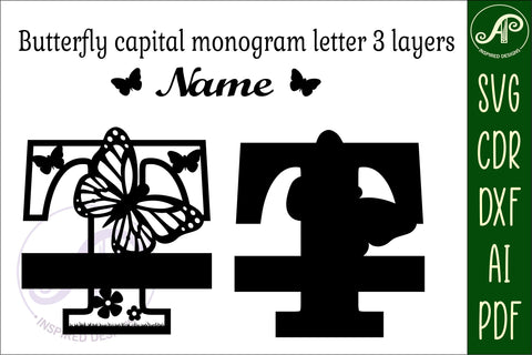 Butterfly Capital Monogram Letter T SVG SVG APInspireddesigns 