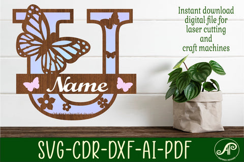 Butterfly Capital Monogram Letter U SVG SVG APInspireddesigns 