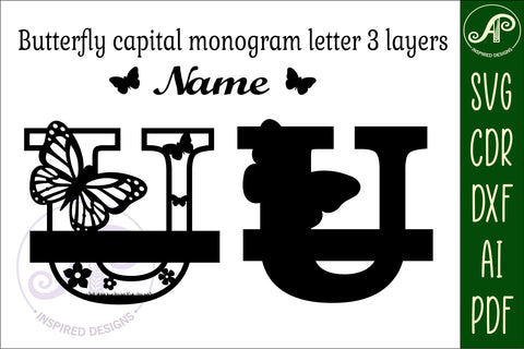 Butterfly Capital Monogram Letter U SVG SVG APInspireddesigns 