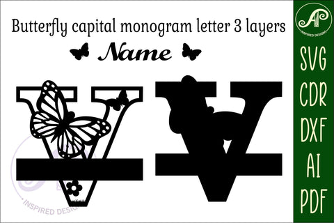 Butterfly Capital Monogram Letter V SVG SVG APInspireddesigns 