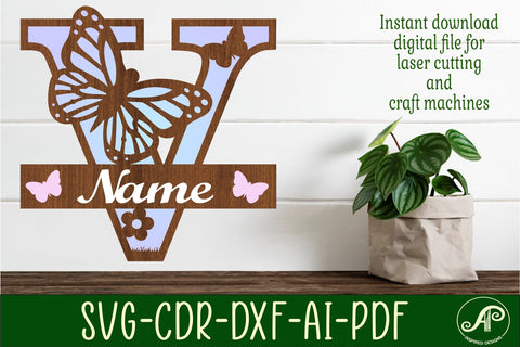 Butterfly Capital Monogram Letter V SVG SVG APInspireddesigns 