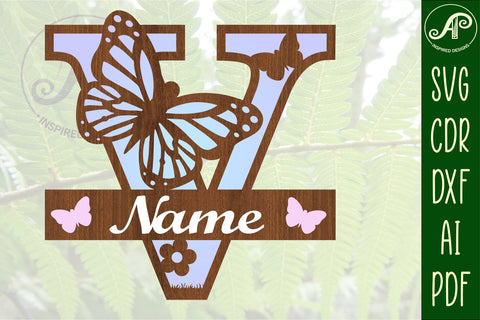 Butterfly Capital Monogram Letter V SVG SVG APInspireddesigns 