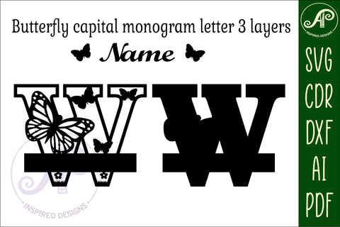 Butterfly Capital Monogram Letter W SVG SVG APInspireddesigns 