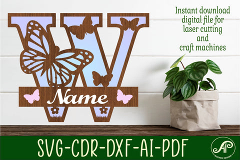 Butterfly Capital Monogram Letter W SVG SVG APInspireddesigns 