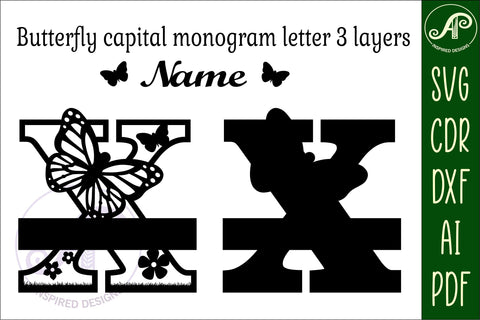 Butterfly Capital Monogram Letter X SVG SVG APInspireddesigns 