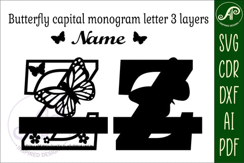 Butterfly Capital Monogram Letter Z SVG SVG APInspireddesigns 