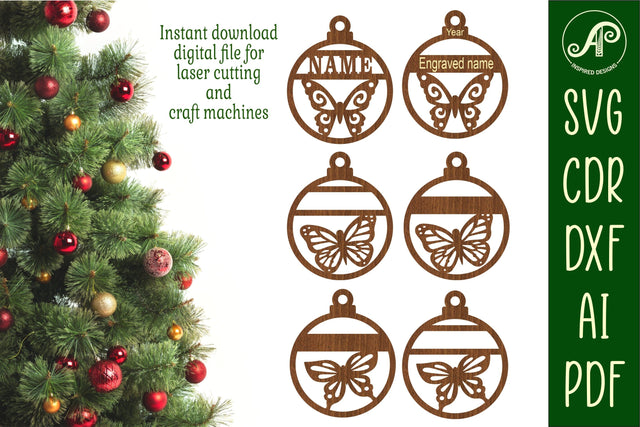 Butterfly Christmas Ornaments, 3 designs SVG laser cut SVG APInspireddesigns 